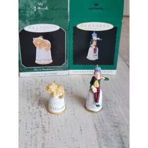 Hallmark Alice wonderland Cheshire Cat Mad Hatter miniature thimble ornament Xma